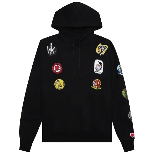 Black Emotionally Unavailable Patches Hoodie Back