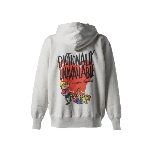 Light Grey Emotionally Unavailable Heart Cartoon Hoodie Back