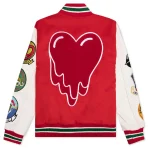 Red Emotionally Unavailable Patches Varsity Jacket Back