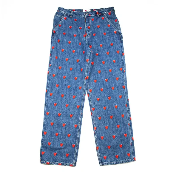 Washed Blue Emotionally Unavailable EU Logo Pattern Denim Pants Back