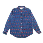 Washed Blue Emotionally Unavailable Logo Pattern Button Up Shirt