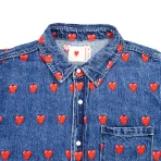 Washed Blue Emotionally Unavailable Logo Pattern Button Up Shirt Back