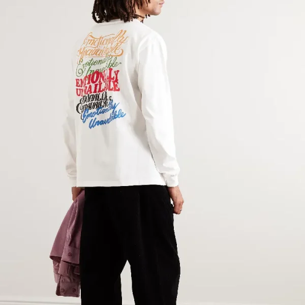 White Emotionally Unavailable Logo-Embroidered Printed T-Shirt