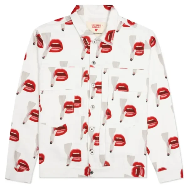White Emotionally Unavailable X Tom Wesselmann Smoking Lips Jacket