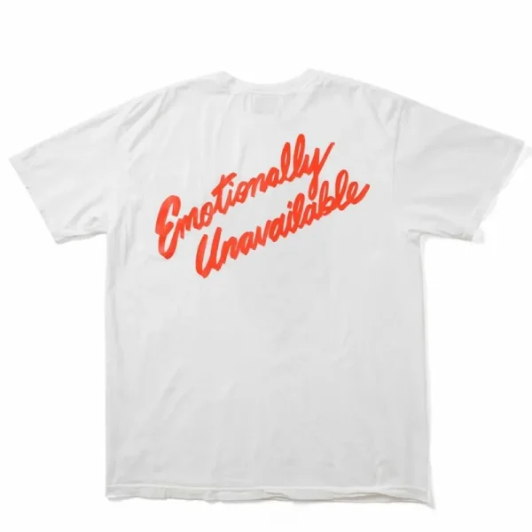 White Emotionally Unavailable Heart Logo T-shirt Back